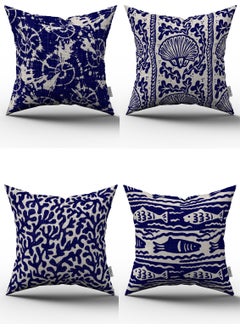 Cango Home Navy Blue Beige Marine Themed Digital Printed Throw Pillow Cover Set 4KMBS102 