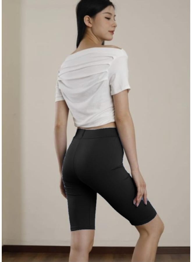 Women's Knee Length Cotton Biker Shorts Leggings Walking Exercise Workout Yoga Boyshorts Activewear KU361 - Image 3