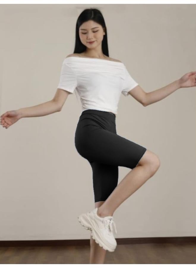 Women's Knee Length Cotton Biker Shorts Leggings Walking Exercise Workout Yoga Boyshorts Activewear KU361 - Image 1