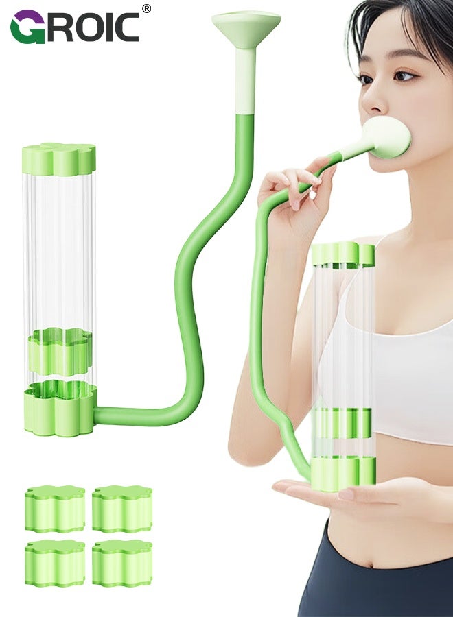 GROIC Breathing Exercise Device for Lungs, Dumbbell Breathing Trainer, Abdominal Muscle Trainer, Deep Breathing Trainer for Lung Capacity Exercise, Facial Muscle Natural Lung Trainer (100g, Green) - Image 1