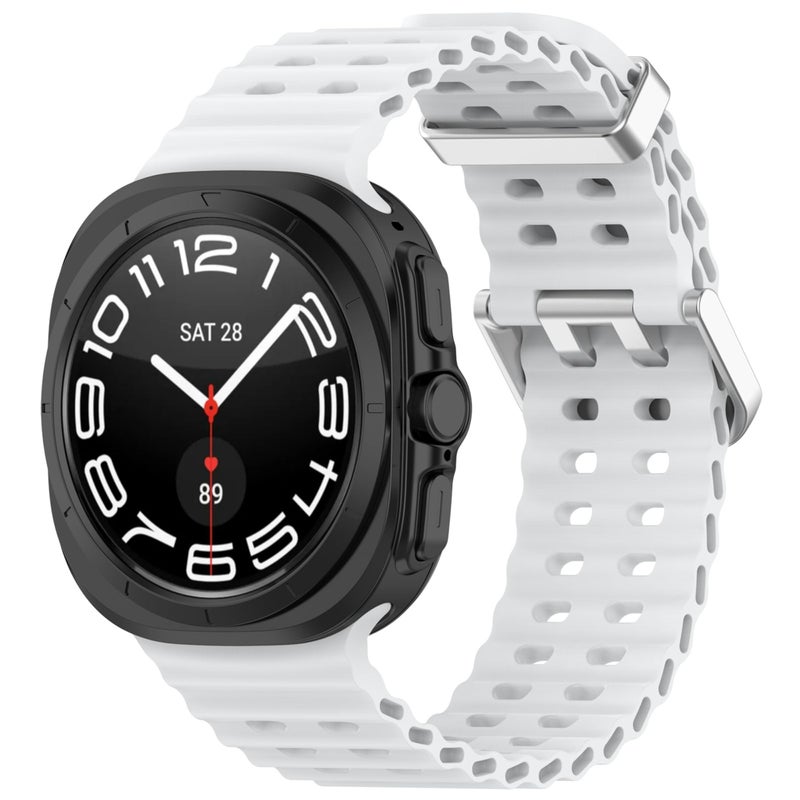 Vurtboly Rugged Silicone Band Compatible with Samsung Galaxy Watch 7 Ultra 47mm (2024), Adjustable Sport Strap for Men Women – White - Image 2