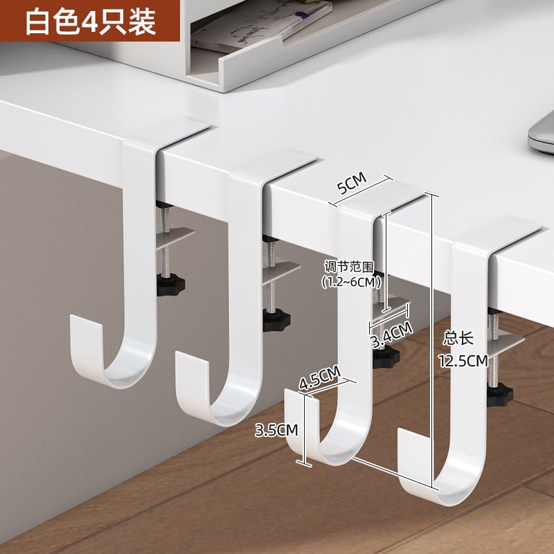 Adhesive Desk Edge Bag Hanger White .. 4 Pack 
