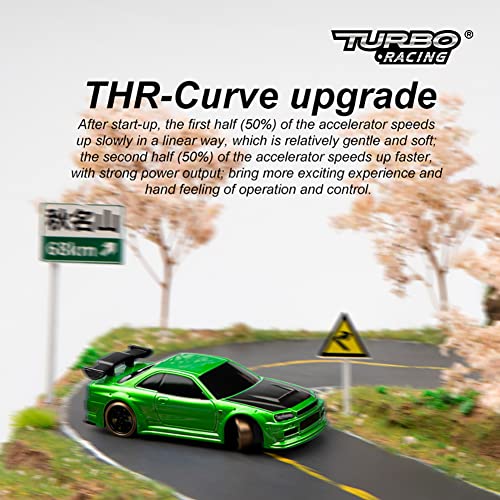 FLYCOLOR Turbo Racing 1:76 Scale Drift RC Car with Gyro Mini Full Proportional RTR 2.4GHZ Remote Control with 2 Replaceable Body Shell (C64-Green) - Image 2