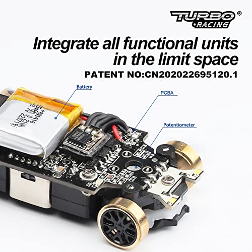 FLYCOLOR Turbo Racing 1:76 Scale Drift RC Car with Gyro Mini Full Proportional RTR 2.4GHZ Remote Control with 2 Replaceable Body Shell (C64-Green) - Image 5