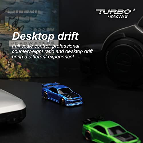 FLYCOLOR Turbo Racing 1:76 Scale Drift RC Car with Gyro Mini Full Proportional RTR 2.4GHZ Remote Control with 2 Replaceable Body Shell (C64-Green) - Image 3