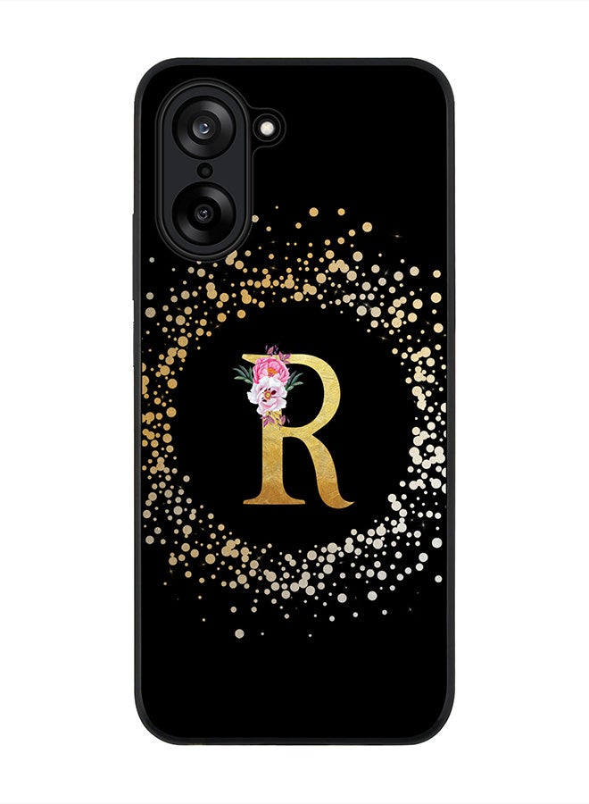 For OnePlus Nord CE5 / Ace 5 Racing Case,Slim fit Camera Protection, Shockproof Thin Phone cover  - Custom Monogram Floral - R ( Black )