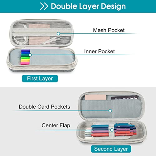 ProCase Pen Pencil Case 2Layer EVA Zipper Pencil Box Pouch Large Capacity Stationery Storage Organizer for School Office Supplies Grey - Image 3