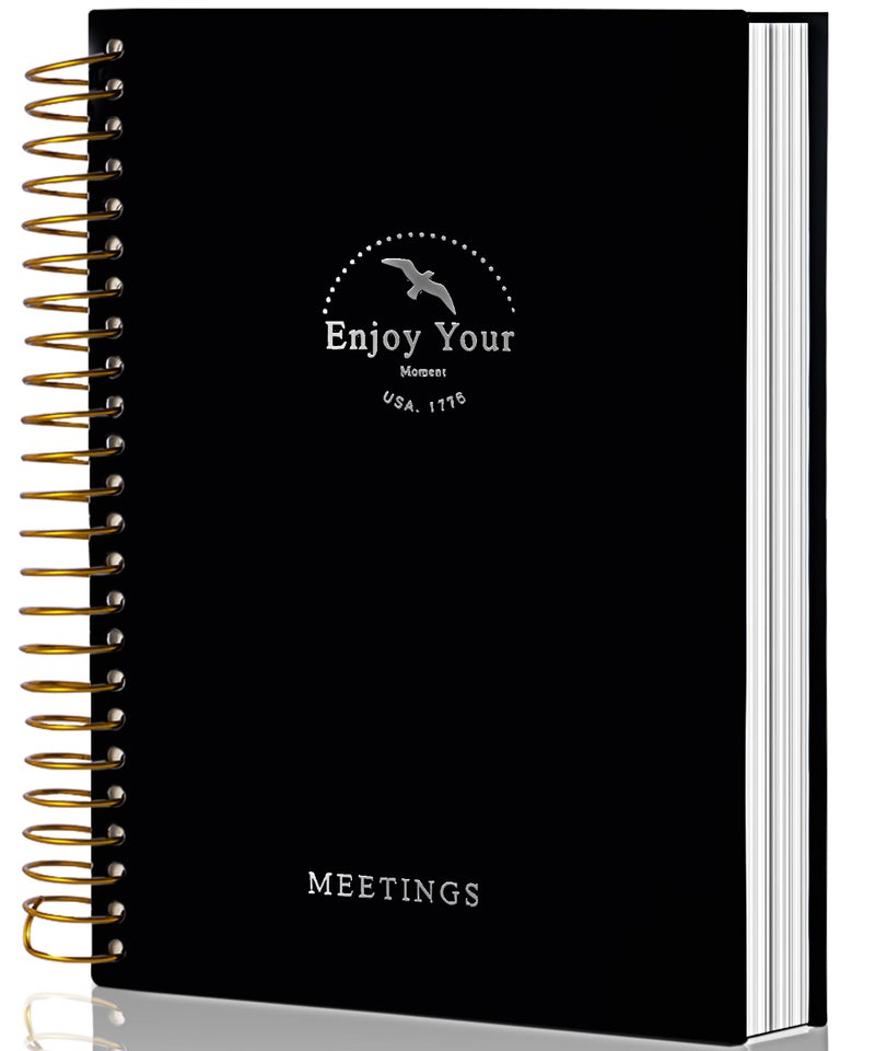 FLYING EAGLE Meeting Notebook for Work with Action Items 240 Pages Meeting Planner Organizer for Office Meeting Agenda Book Spiral Meeting Notes Notebook for Women Men, A4 Black - Image 1