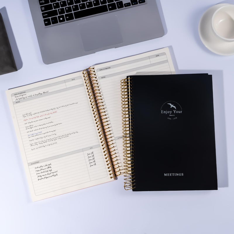 FLYING EAGLE Meeting Notebook for Work with Action Items 240 Pages Meeting Planner Organizer for Office Meeting Agenda Book Spiral Meeting Notes Notebook for Women Men, A4 Black - Image 5