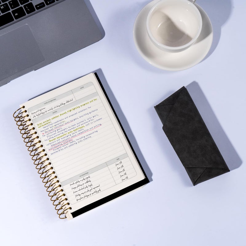 FLYING EAGLE Meeting Notebook for Work with Action Items 240 Pages Meeting Planner Organizer for Office Meeting Agenda Book Spiral Meeting Notes Notebook for Women Men, A4 Black - Image 3