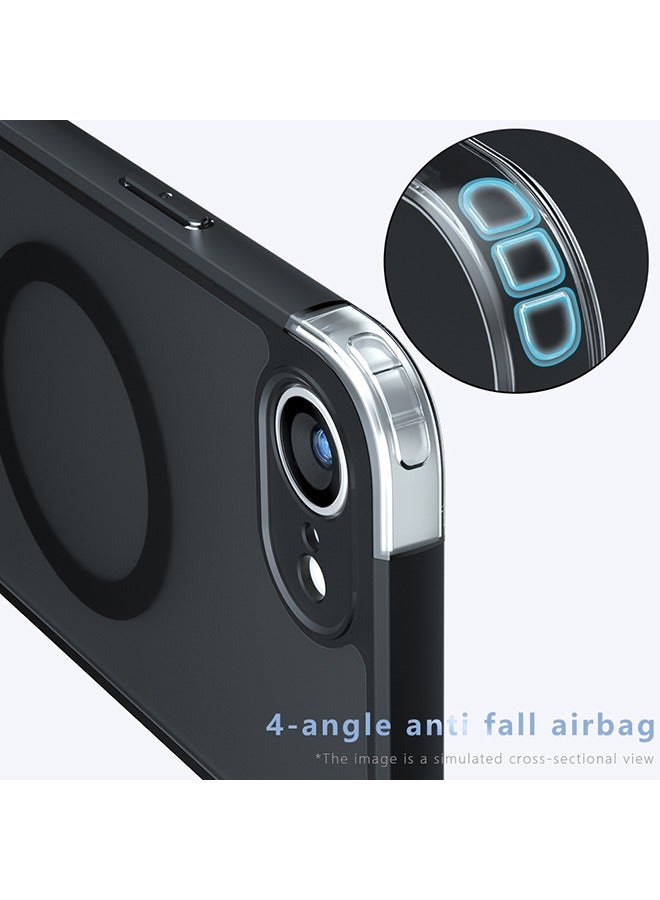 القضية المغناطيسية لآيفون 16e 5G, الجليد الشفاف الظهر الوقائي غطاء الهاتف النحيف, مكافحة بصمات الأصابع, مكافحة السقوط حماية, حالة مقاومة للصدمات لآيفون 16e 5G (أسود) - Image 3