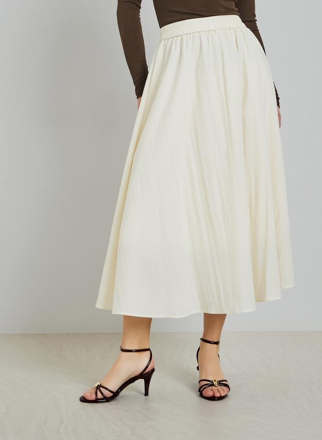 Styli Beige A-Line Midi Skirt - Image 2