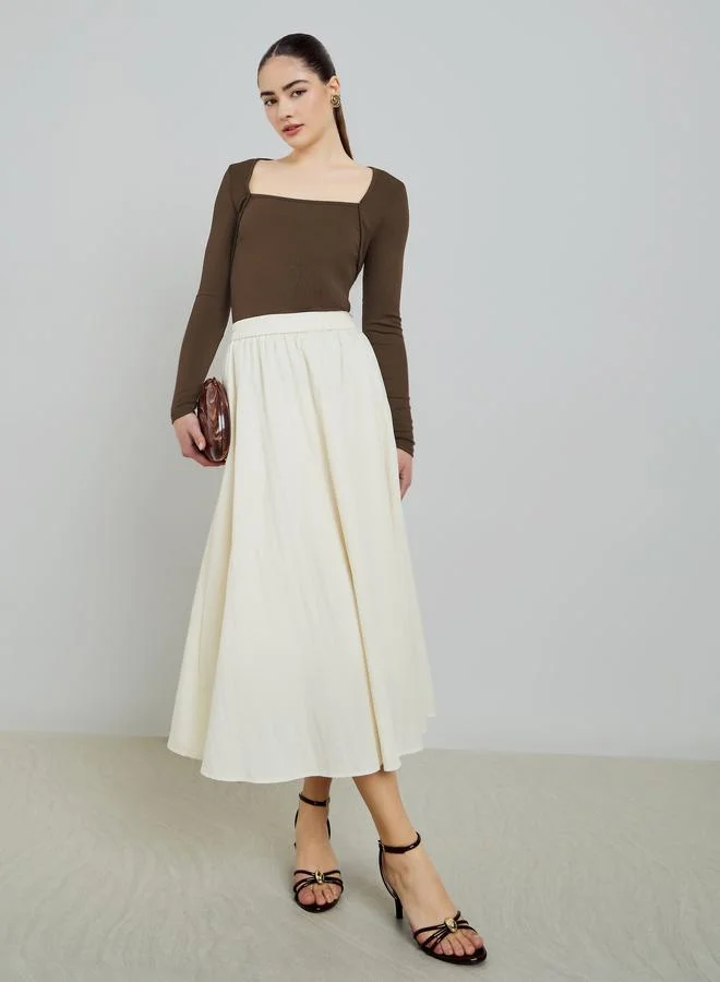 Beige A-Line Midi Skirt