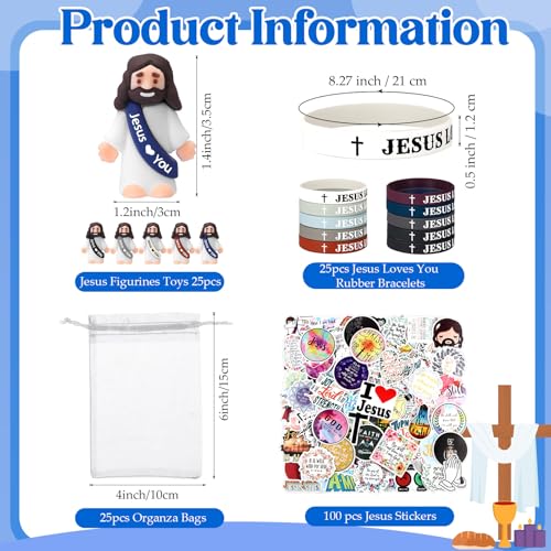 Bememo Retro Color 25 Sets Christian Religious Gifts Sets Little Jesus Figure Silicone Jesus Loves You Bracelets Inspiring Stickers for Easter Church Party Baptism Gifts Cute - Image 5