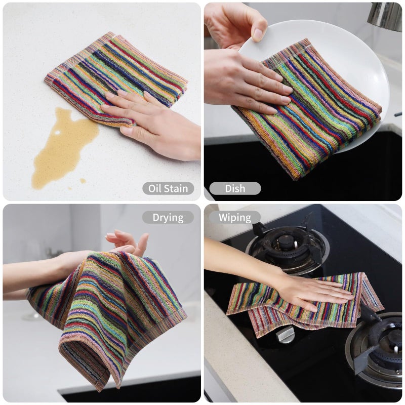 Oeleky Kitchen Dishcloths for Washing Dishes, Ultra Absorbent Dish Rags, Cotton Cleaning Cloths Pack of 8, 12x12 Inches (multi-1, 12x12 inch) - Image 2