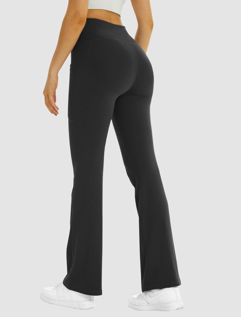 FireSwan Women's Flare Yoga Pants with Pockets High Waist Flared Leggings Bootcut Gym Workout Pants Tummy Control Black - Image 4