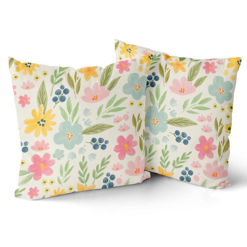 Sweetshow Spring Floral Pillow Covers 18x18 Set of 2 Cute Watercolor Yellow Pink Blue Flower Leaf Print Decorative Throw Pillows Spring Rustic Farmhouse Cushion Case Decor for Couch Sofa Bed - Image 2