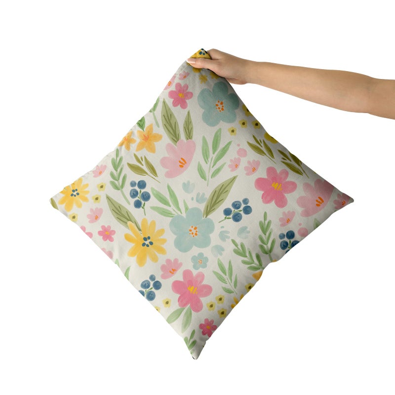 Sweetshow Spring Floral Pillow Covers 18x18 Set of 2 Cute Watercolor Yellow Pink Blue Flower Leaf Print Decorative Throw Pillows Spring Rustic Farmhouse Cushion Case Decor for Couch Sofa Bed - Image 3