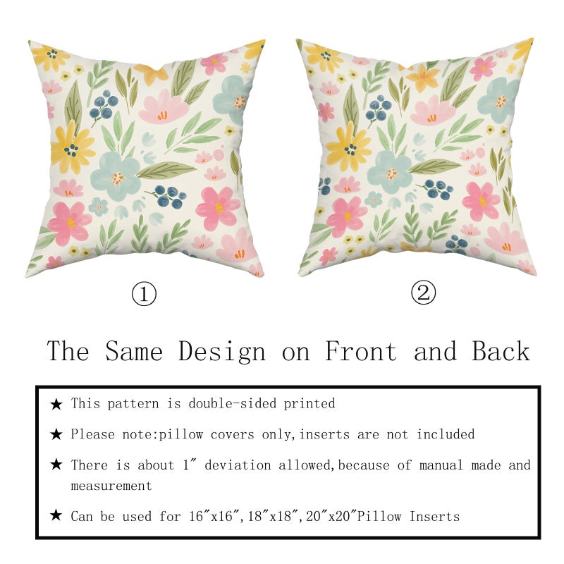 Sweetshow Spring Floral Pillow Covers 18x18 Set of 2 Cute Watercolor Yellow Pink Blue Flower Leaf Print Decorative Throw Pillows Spring Rustic Farmhouse Cushion Case Decor for Couch Sofa Bed - Image 5