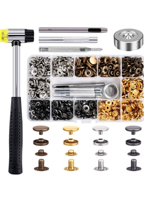 120 Set Snap Fasteners Kit for Leather 12mm Metal Button Snaps Press Studs with 4 Setter Tools, 1 Hammer, 4 Color Leather Snaps for Clothes, Jackets, Jeans Wears, Bracelets, Bags