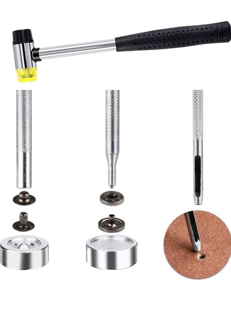 120 Set Snap Fasteners Kit for Leather 12mm Metal Button Snaps Press Studs with 4 Setter Tools, 1 Hammer, 4 Color Leather Snaps for Clothes, Jackets, Jeans Wears, Bracelets, Bags
