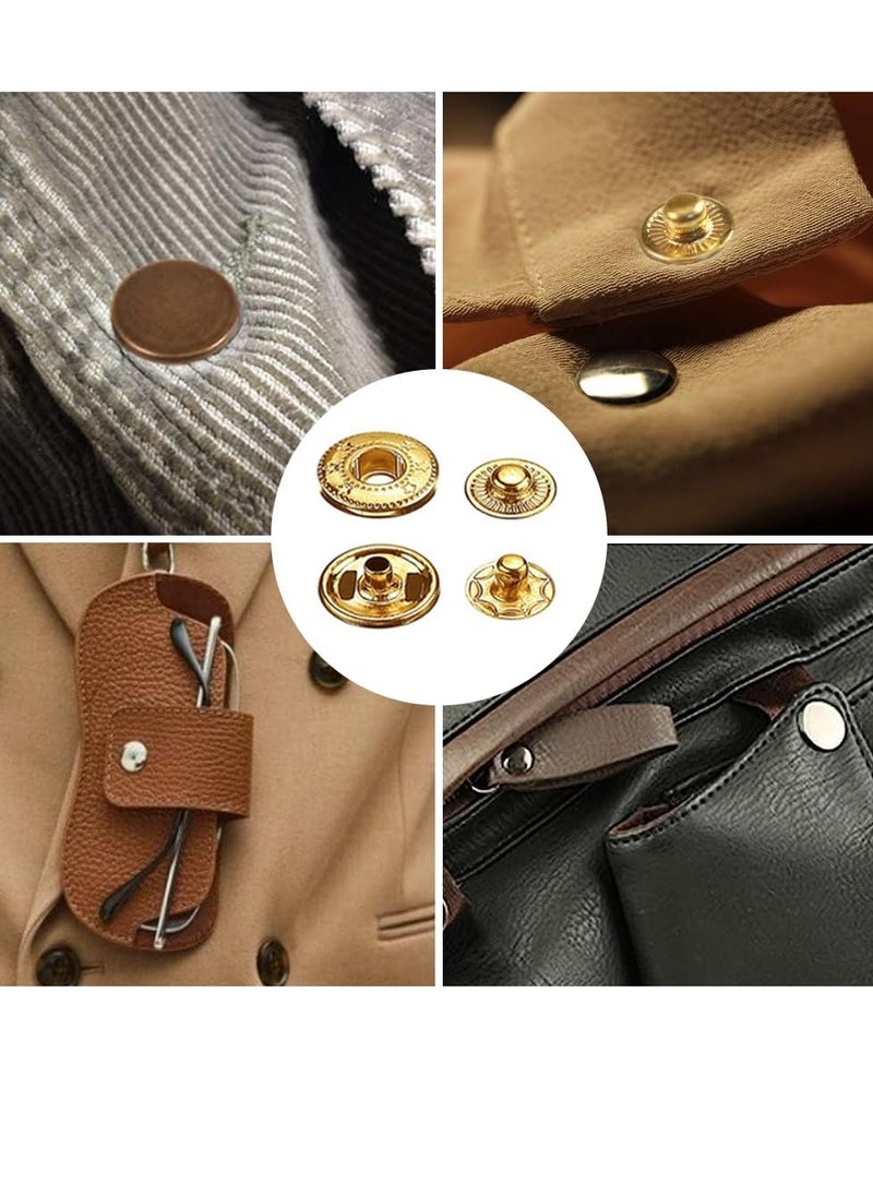 120 Set Snap Fasteners Kit for Leather 12mm Metal Button Snaps Press Studs with 4 Setter Tools, 1 Hammer, 4 Color Leather Snaps for Clothes, Jackets, Jeans Wears, Bracelets, Bags