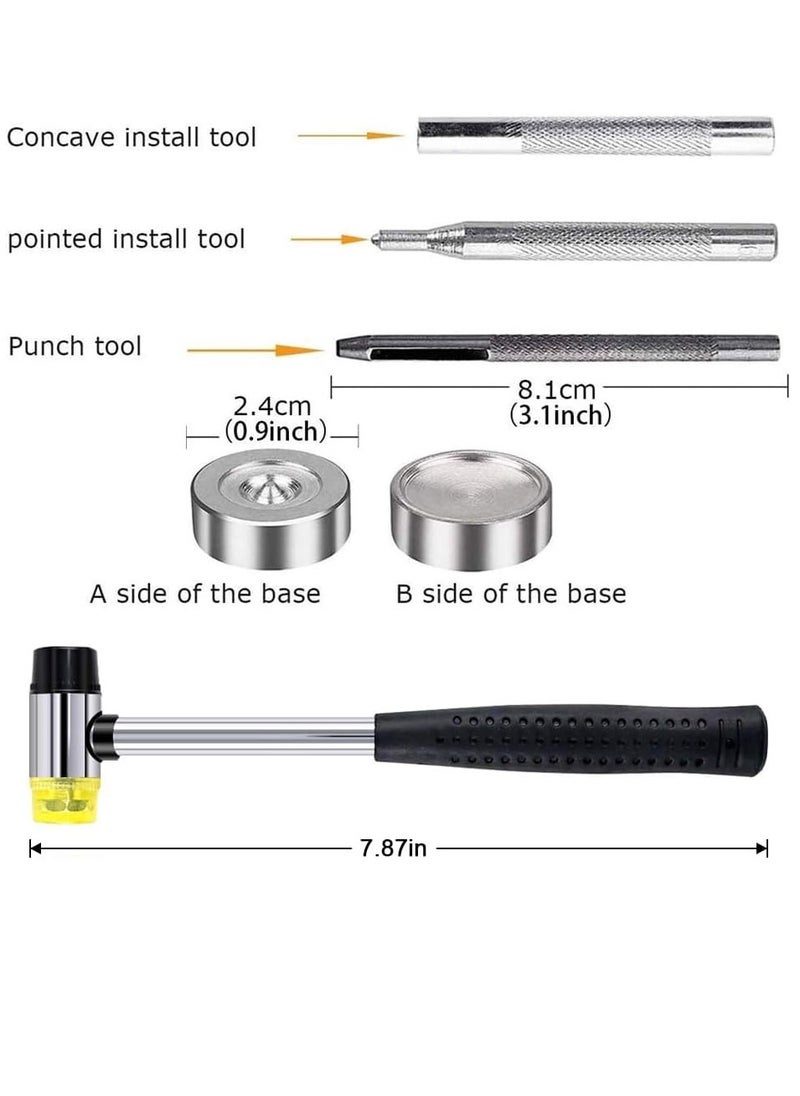 120 Set Snap Fasteners Kit for Leather 12mm Metal Button Snaps Press Studs with 4 Setter Tools, 1 Hammer, 4 Color Leather Snaps for Clothes, Jackets, Jeans Wears, Bracelets, Bags