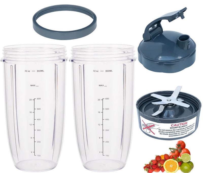 ABTER [UPGRADE] Replacement 32oz Blender Cups & Blade Part Compatible with NutriBullet 600w/900w Blender (5 Pieces) - Image 1