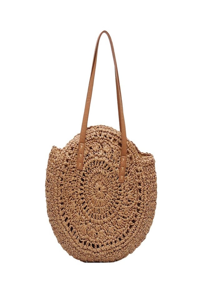 TENDYCOCO Round Straw Beach Bag Handmade Woven Circle Rattan Tote Lightweight Shoulder Bag Summer Vacation Travel Purse Bohemian Casual Handbag - Image 1
