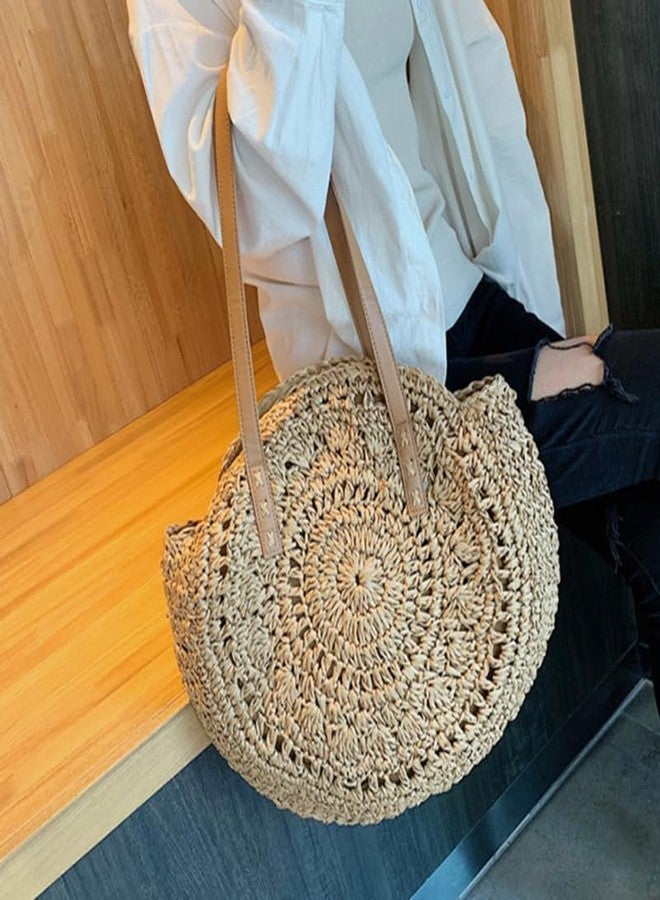 TENDYCOCO Round Straw Beach Bag Handmade Woven Circle Rattan Tote Lightweight Shoulder Bag Summer Vacation Travel Purse Bohemian Casual Handbag - Image 2