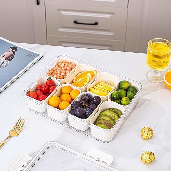 SHETAPRIDE Divided Serving Tray with Lid and Handle Portable Snackle Box Charcuterie Container Fruits Candy Nuts Snacks Ideal for Party Travel Picnics8 Compartment1PC - Image 3
