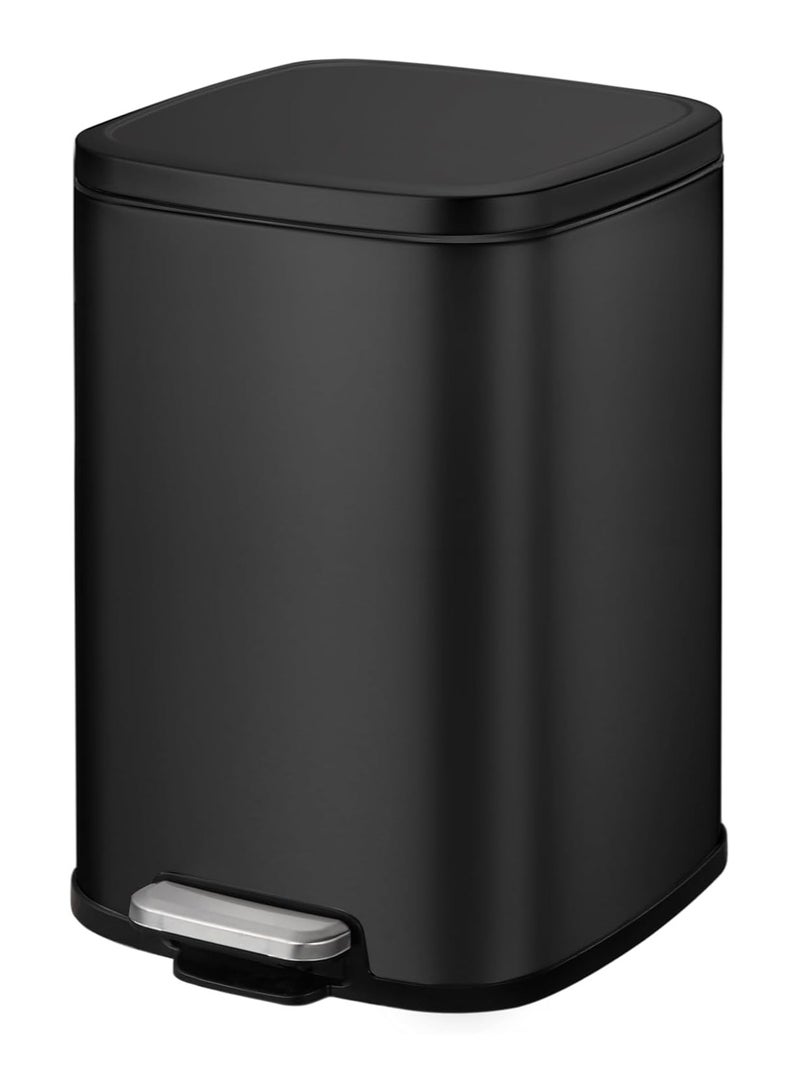 EKO EKO 6L Square Step Bin Stella - Black | Compact, Stylish Pedal Bin | Soft-Close Lid | Fingerprint-Resistant Stainless Steel - Image 1