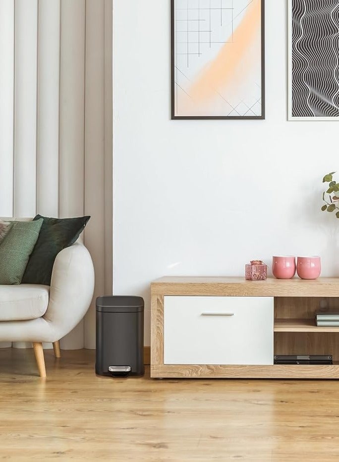 EKO EKO 6L Square Step Bin Stella - Black | Compact, Stylish Pedal Bin | Soft-Close Lid | Fingerprint-Resistant Stainless Steel - Image 4