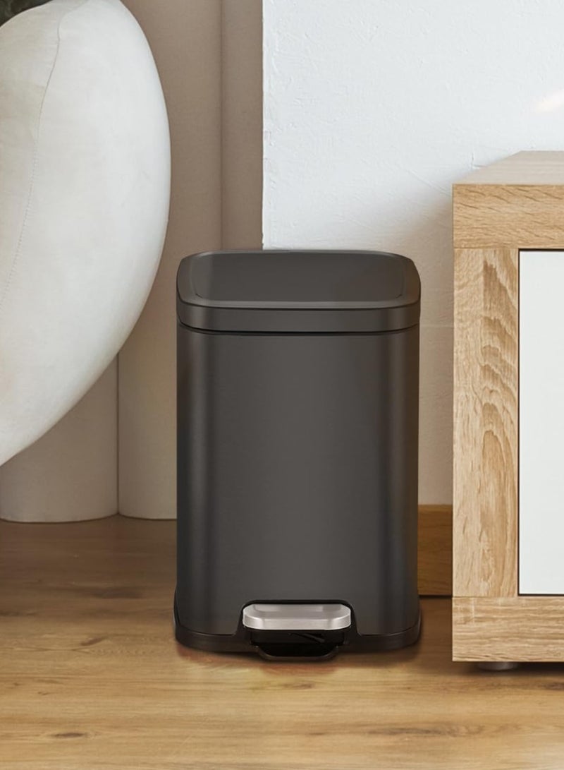 EKO EKO 6L Square Step Bin Stella - Black | Compact, Stylish Pedal Bin | Soft-Close Lid | Fingerprint-Resistant Stainless Steel - Image 5