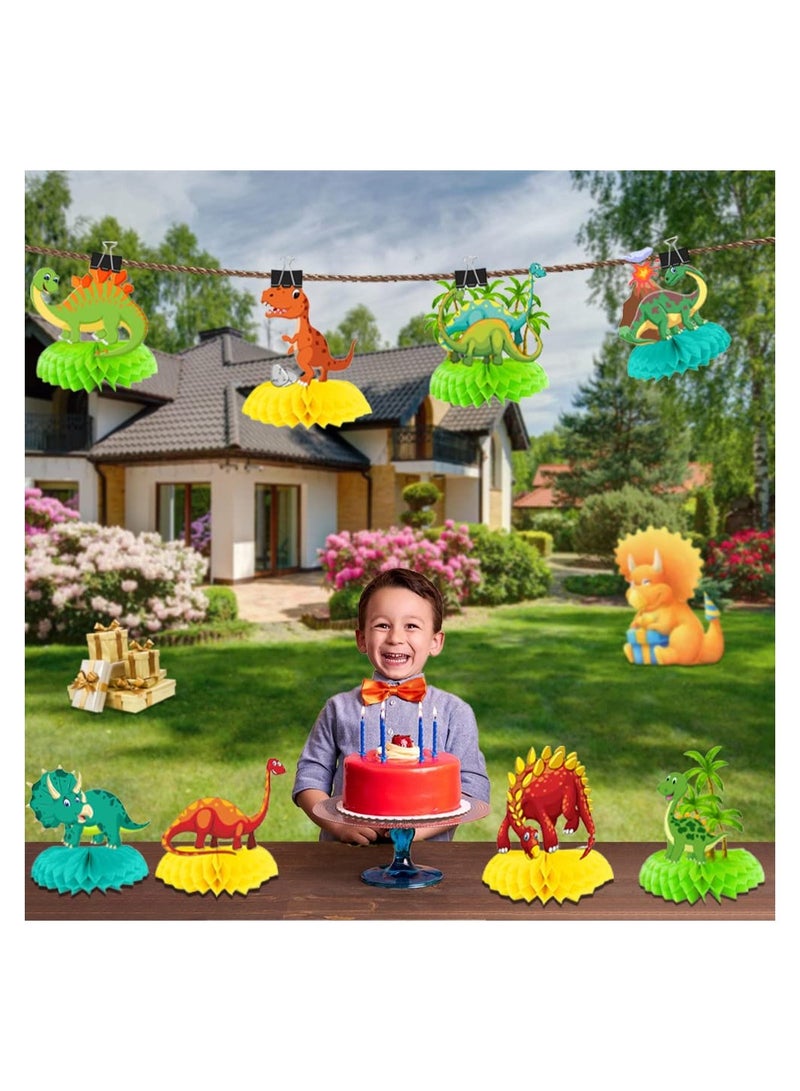 SOLARAE Dinosaur Birthday Party Decorations - 8 PCS Colorful Honeycomb Centerpieces for Kids Aged 1-5, Perfect for Boys and Girls, 7.9-inch Table Decor and Party Favors for Ages 4-8. - Image 3