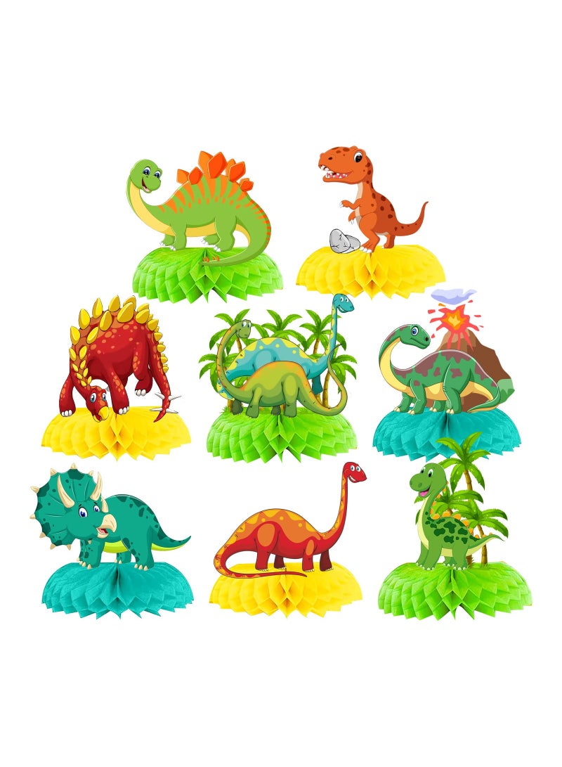SOLARAE Dinosaur Birthday Party Decorations - 8 PCS Colorful Honeycomb Centerpieces for Kids Aged 1-5, Perfect for Boys and Girls, 7.9-inch Table Decor and Party Favors for Ages 4-8. - Image 1