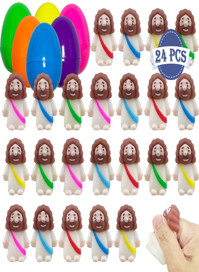 Jofan 24 Pack Plastic Prefilled Easter Eggs with Mini Jesus Mochi Squishy Toys Inside for Kids Boys Girls Toddlers Easter Basket Stuffers Gifts Fillers Party Favors - Image 1