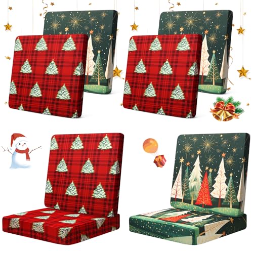 Tingjoo 8Pcs Patio Cushion Covers Stretch Outdoor Couch Cushion Covers Slipcovers Sets Replacement Furniture Sofa Chair Seat Couch WashableChristmas Red - Image 1