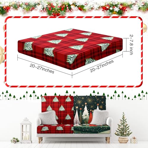 Tingjoo 8Pcs Patio Cushion Covers Stretch Outdoor Couch Cushion Covers Slipcovers Sets Replacement Furniture Sofa Chair Seat Couch WashableChristmas Red - Image 3