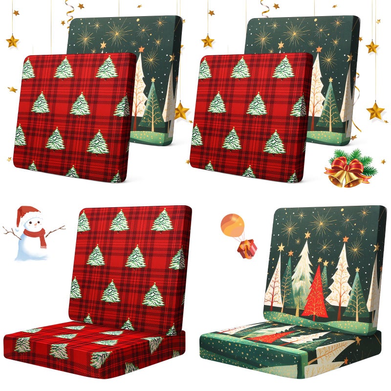 Tingjoo 8Pcs Patio Cushion Covers Stretch Outdoor Couch Cushion Covers Slipcovers Sets Replacement Furniture Sofa Chair Seat Couch WashableChristmas Red - Image 2