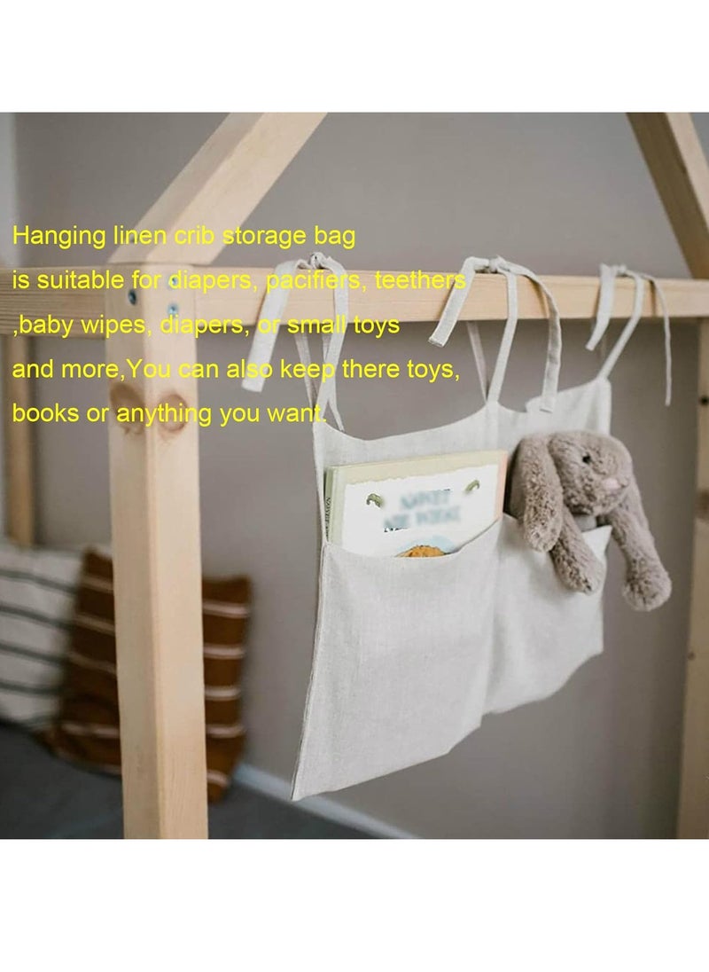 Gonice Hanging Diaper Bag, Baby Bedside Hanging Storage Bag, Linen Hanging Storage Bag, Bedside Hanging Bag with 2 Pockets, Hanging Diaper Organizer, Organizer for Baby Cribs and Toys  - Image 2