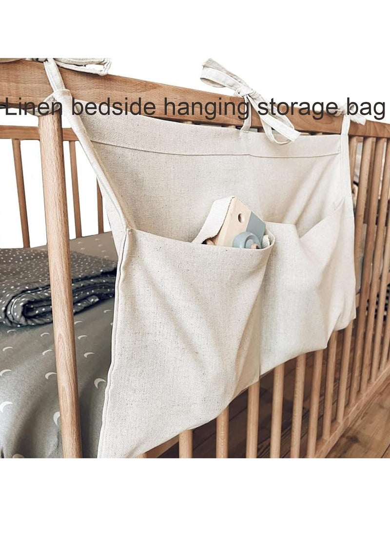 Gonice Hanging Diaper Bag, Baby Bedside Hanging Storage Bag, Linen Hanging Storage Bag, Bedside Hanging Bag with 2 Pockets, Hanging Diaper Organizer, Organizer for Baby Cribs and Toys  - Image 3