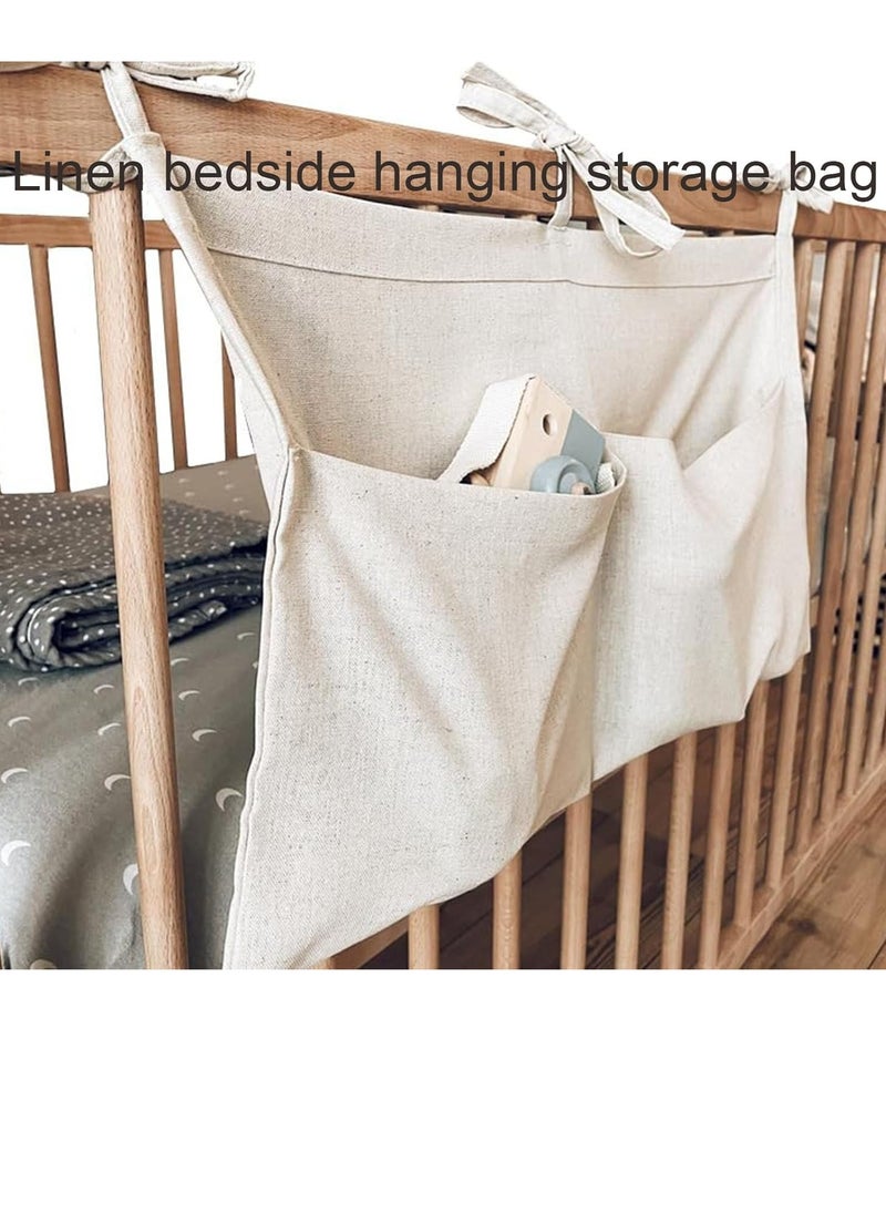 Gonice Hanging Diaper Bag, Baby Bedside Hanging Storage Bag, Linen Hanging Storage Bag, Bedside Hanging Bag with 2 Pockets, Hanging Diaper Organizer, Organizer for Baby Cribs and Toys  - Image 4