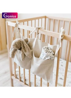 Gonice Hanging Diaper Bag, Baby Bedside Hanging Storage Bag, Linen Hanging Storage Bag, Bedside Hanging Bag with 2 Pockets, Hanging Diaper Organizer, Organizer for Baby Cribs and Toys  - Image 1