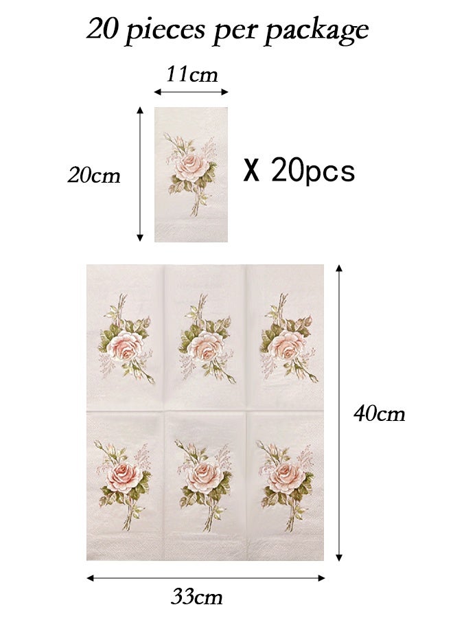 20 Pieces Disposable Napkins, Vintage Rose Floral Paper Table Napkins Set for Wedding Party, Dinner Table & Afternoon Tea Decor - Image 2