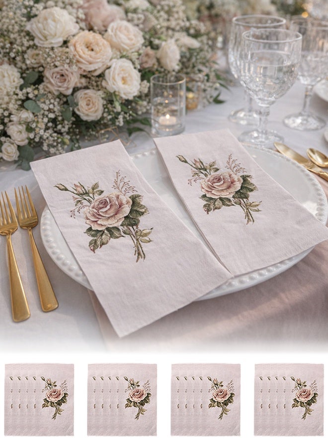 20 Pieces Disposable Napkins, Vintage Rose Floral Paper Table Napkins Set for Wedding Party, Dinner Table & Afternoon Tea Decor - Image 1