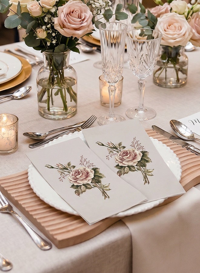 20 Pieces Disposable Napkins, Vintage Rose Floral Paper Table Napkins Set for Wedding Party, Dinner Table & Afternoon Tea Decor - Image 4