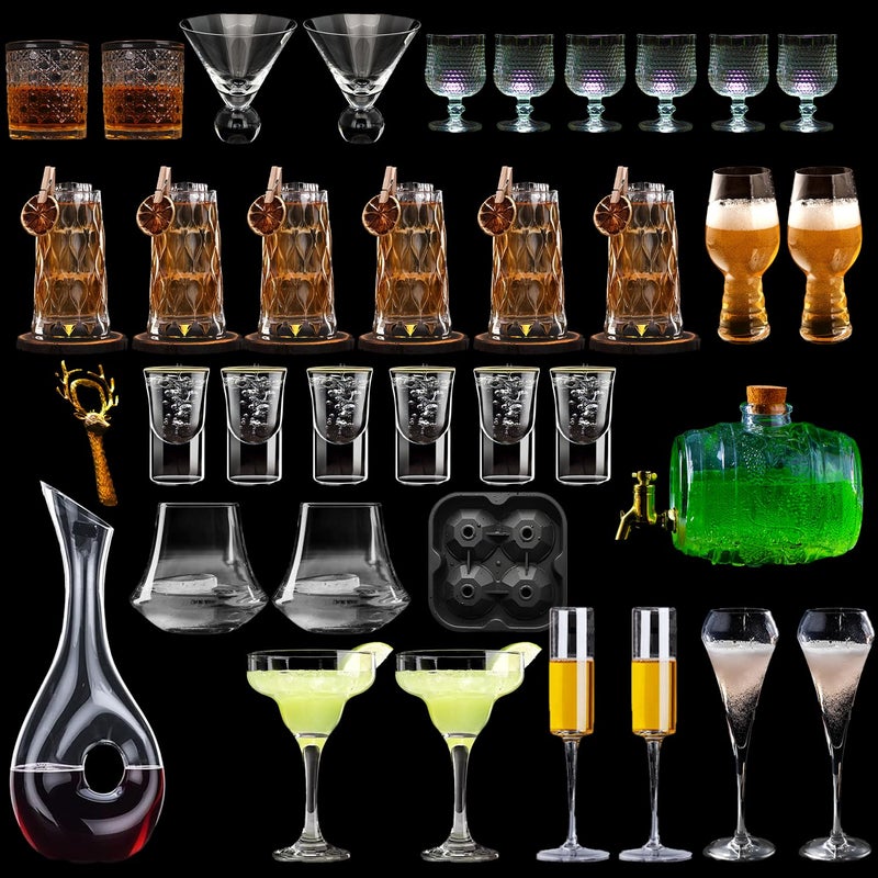 Melbify Basic Bar Glasses Essentials 38Piece Premium Glassware Ultimate Home Bar Starter Set Drinks Glasses Collection - Image 1
