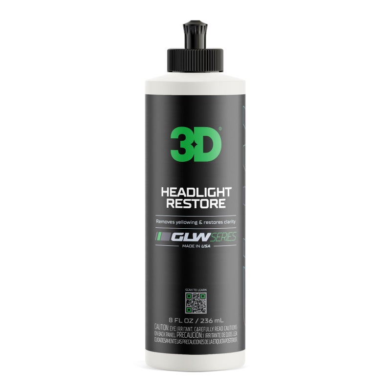 3D GLW Series Headlight Restore  2Step Kit Removes Oxidation Scratches  Yellowing  UV Protection for Clear Headlights  Safer Driving  Made in USA  8 oz