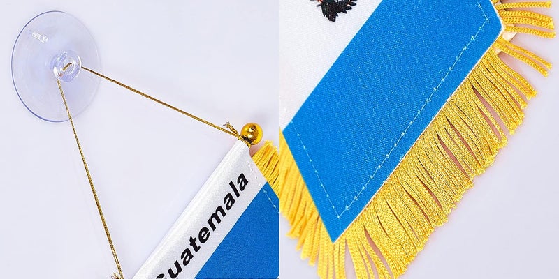 WXTWK 3 X 5 Inch Guatemala Flag Guatemalan Window Hanging Flag Small Mini Car Flags Banners Rearview Mirror Decoration With Suction Cup Golden Fringy Banner - Image 3